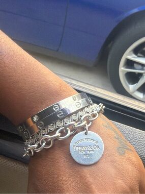 Silver-Tone Bangle with Clear Stones